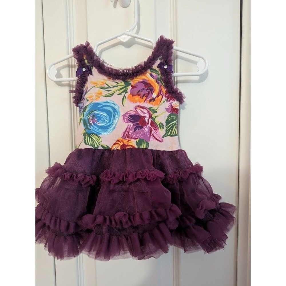 Kaiya Eve Purple Floral Tutu Dress Soft Mesh Vintage 6 months